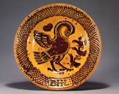 ガレナ釉筒描ペリカン図大皿　1957年頃　バーナード・リーチ